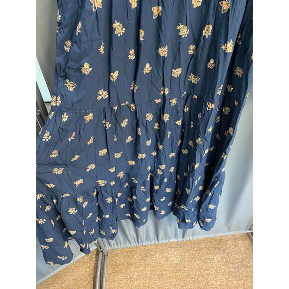 Madewell Challis Midi Dress Women's Small Navy Floral V-Neck Ruffle Flowy B95 - Picture 4 of 8